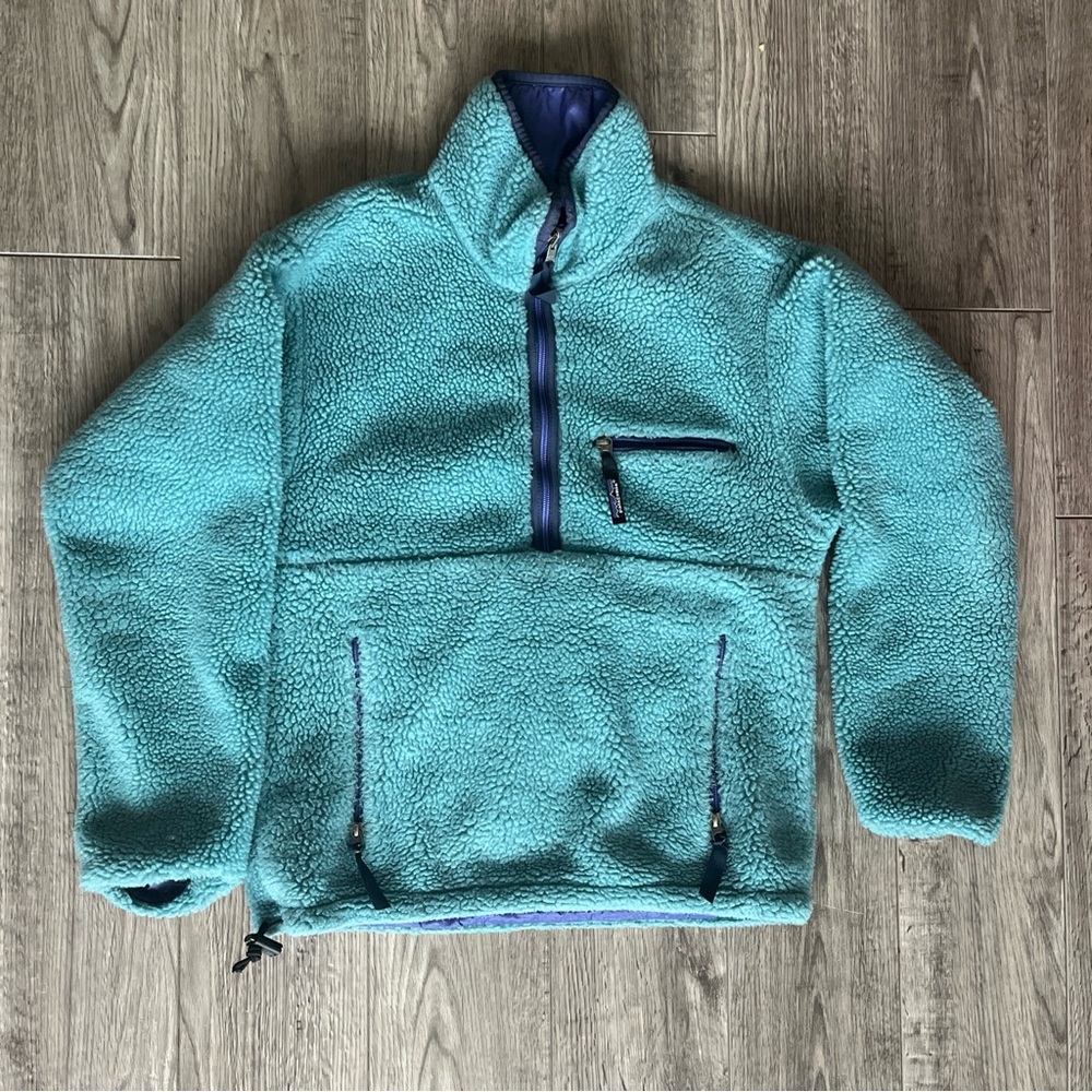 Patagonia Vintage 90's Light Blue reversible Glissade Sherpa Size XS Made in USA